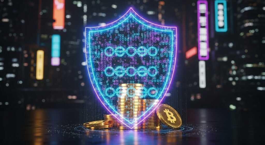 블록체인 보안 쉴드와 디지털 자산 보호 컨셉