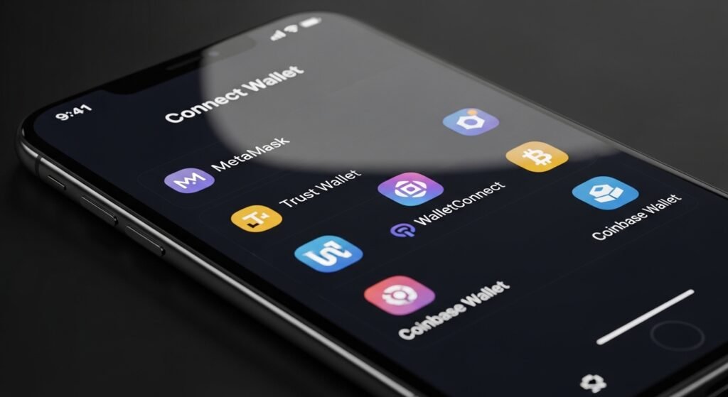 스마트폰에서 비수탁형 지갑을 연동하여 게임을 즐기는 UI 화면